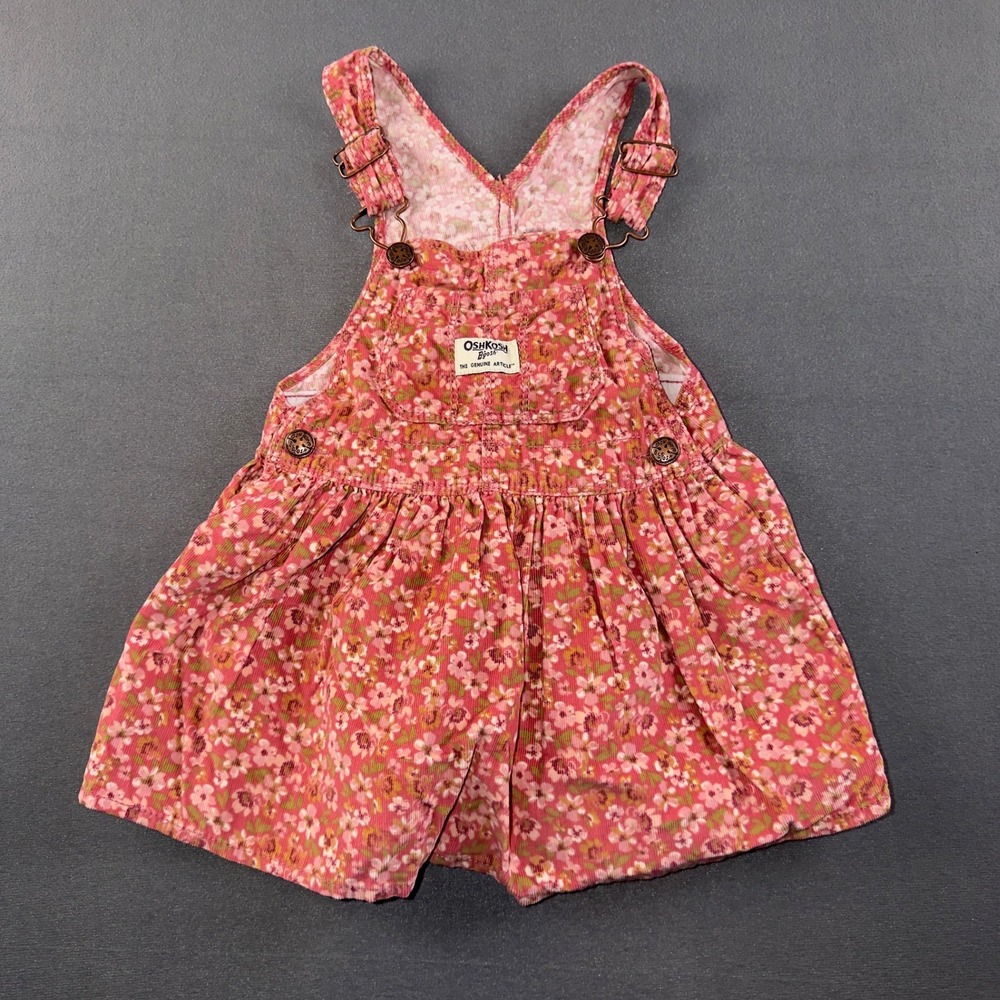 OshKosh Bgosh Girls 2T Pink Floral Corduroy Overall Jumper Dress